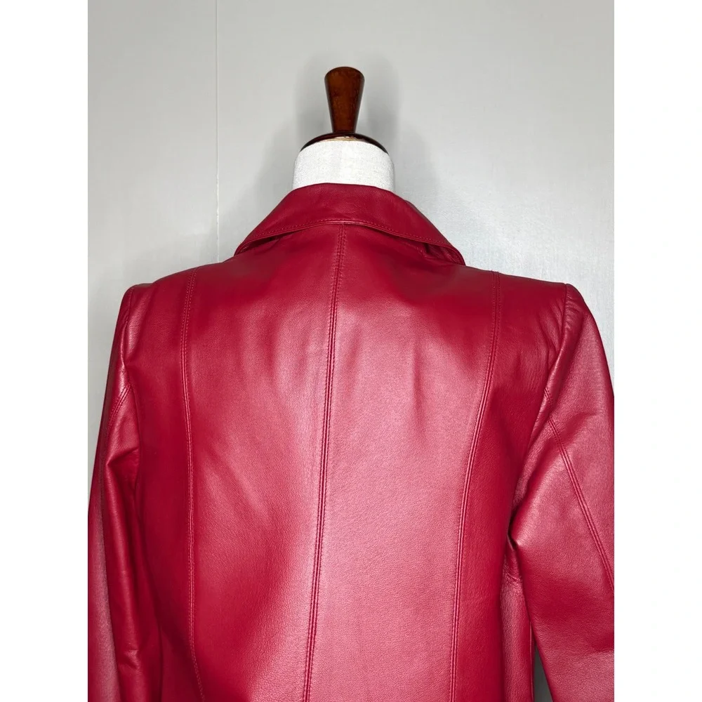 Adler Collection Red Leather Zip Front Jacket Women's Medium Tailored Minimalist - Picture 5 of 8